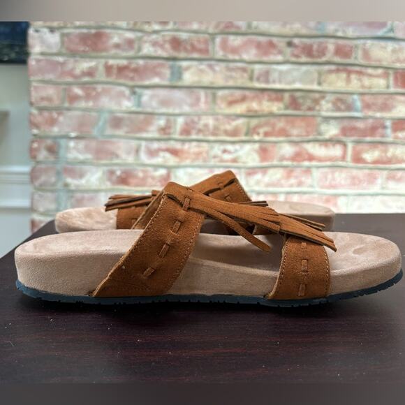 Minnetonka Womens Slides Sandals Brown Leather Fringe Boho Slip On Size 9 - Picture 7 of 9